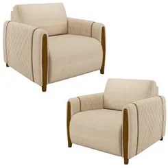 Kit 2 Poltronas Decorativas para Sala de Estar 98cm Amaranto M22 Linho