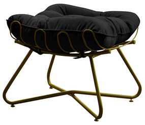 Puff Decorativo Sala de Estar Caim Base de Ferro Dourado Suede Preto G41 - Gran Belo