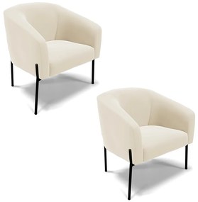 Poltrona Decorativa Pé de Ferro Preto Kit 2 Stella Veludo Bege D03 - D'Rossi
