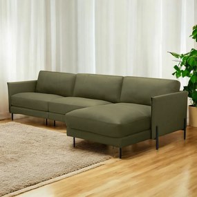 Sofá Decorativo Karine 5 Lugares Sala de estar 330cm com Chaise Pés em Aço Couro Fendi G88 - Gran Belo