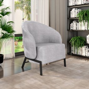 Kit 2 Poltronas Decorativa Sala de Estar Kenya Pés em Ferro Pu Preto/Cinza G33 - Gran Belo