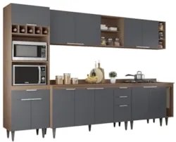 Armário de Cozinha Com Tampo CP07 310cm Pérola Freijó/Grafite Z34 - Mp