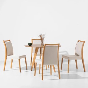 Conjunto Mesa de Jantar Square Redonda Freijó - 88cm + 4 Cadeira Zaar Madeira - Plot Cru