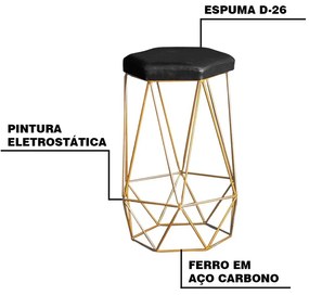 Banqueta Decorativa Rubel Base Gold PU Sintético Preto G41 - Gran Belo