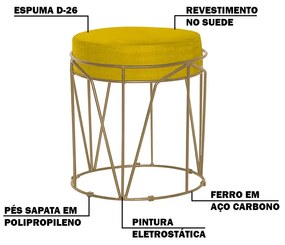 Kit 2 Puffs Decorativo Sala de Estar Base Gold Chloe Suede Amarelo G41 - Gran Belo