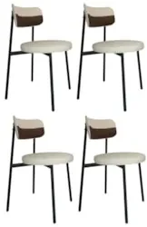 Cadeira de Jantar Estofada Kit 4 Nyka M25 Linho Areia/Marrom - Mpozena