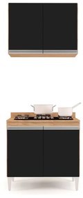 Kit Armário Aéreo e Balcão para Cooktop de Cozinha 02 Portas Diana 80 cm - D'Rossi - Castanho e Preto