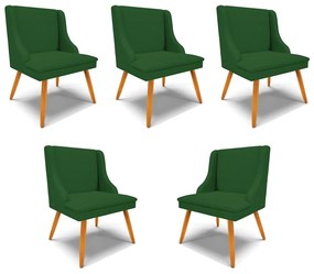 Kit 5 Cadeiras Decorativas Sala de Jantar Pés Palito de Madeira Firenze Veludo Luxo Verde/Natural G19 - Gran Belo