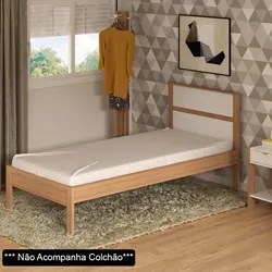 Cama de Solteiro Madeira CM8004 Amêndoa/Branco - Tecno Mobili