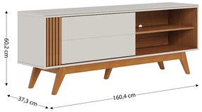 Rack para Sala Bancada de TV 60'' 1 Porta Ripado Tarsila Off Matte/Freijó C04 - D'Rossi