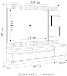 Painel Para TV 70 Pol com Rack Bancada 238cm Real L06 Tauari/Off White