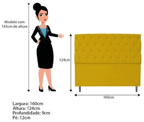 Kit Cabeceira e Calçadeira Liverpool 160 cm Queen Size Corano Amarelo - ADJ Decor
