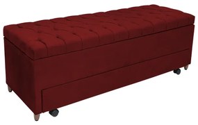 Calçadeira Baú com Sapateira Queen 160cm Paris Capitonê Suede Bordô - Sheep Estofados - Vermelho escuro