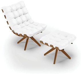 Poltrona com Puff Giratório Costela Sintético Base de Madeira MA30 M11 - D'Rossi - Branco
