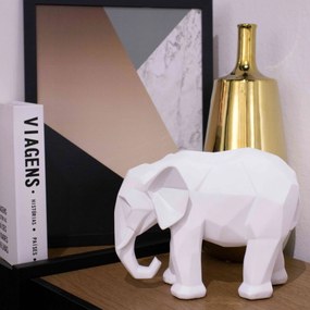 Escultura Elefante em Poliresina Branco 21x26 cm - D'Rossi