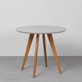 Mesa de Jantar Square Redonda Off White com Tampo de Vidro - 80cm