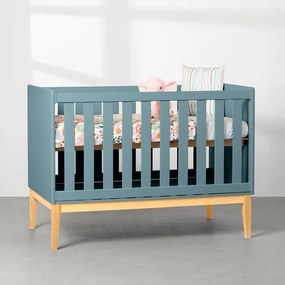 Berço Mini Cama Retrô Square com Pés em Madeira Natural - Azul