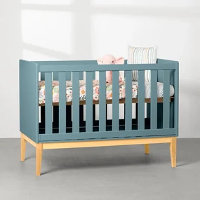 Berço Mini Cama Retrô Square com Pés em Madeira Natural - Azul