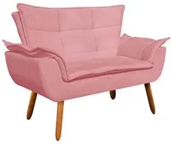 Kit Namoradeira e 2 Poltronas Base Giratória Madeira Opla Suede Rose -