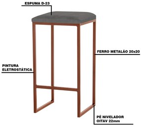 Banqueta Decorativa Billie Base Bronze Veludo Cinza G41 - Gran Belo