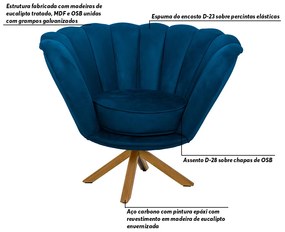 Poltrona Decorativa Crown Pés Madeira/Aço Giratório Veludo Azul G15 - Gran Belo