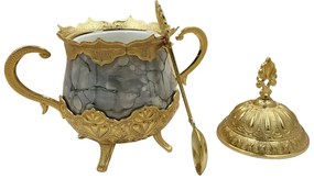 Açucareira Porta Açucar Lille com Alça Detalhada Colher Porcelana/Metal G95 - Gran Belo