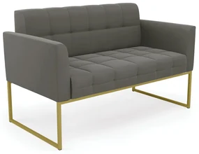 Sofá Namoradeira Elisa Suede Grafite Base Metálica Industrial Dourado - D'Rossi