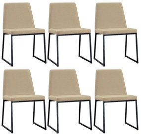 Kit 6 Cadeiras de Jantar Decorativa Base Aço Preto Javé Linho Bege G17 - Gran Belo