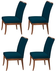 Conjunto 4 Cadeiras Sala de Jantar Lana Veludo Azul Marinho