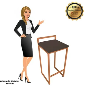 Banqueta Alta Lavínia Suede Marrom Base Cobre D'Rossi