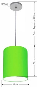 Luminária Pendente Vivare Free Lux Md-4102 Cúpula em Tecido - Verde-Limão - Canopla cinza e fio transparente