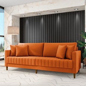 Sofá Living Decorativo Hamburgo 2 Lugares 196cm com Almofadas Pés em Madeira Veludo Terracota G33 - Gran Belo