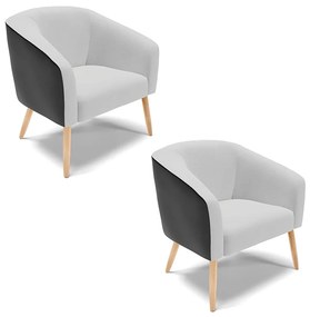Poltrona Decorativa Pé Palito Natural Kit 2 Stella Preto/Linho Cinza D03 - D'Rossi