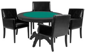Mesa de Jogos Carteado Redonda Montreal Tampo Reversível Preto com 4 Cadeiras Liverpool PU Sintético Preto Liso G36 G15 - Gran Belo