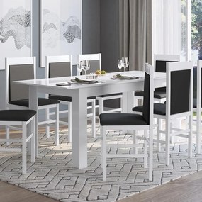 Conjunto Completo Jantar Cozinha Mesa Elástica 6 Cadeiras Branco/Preto
