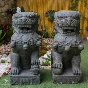 Esculturas Leões Fu em Pedra 80cm