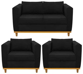 Kit Sofá 2 Lugares e 2 Poltronas Europa Corano Preto ADJ Decor