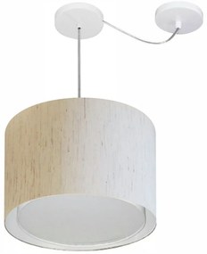Lustre Pendente Cilíndrico Com Desvio Md-4306 Cúpula em Tecido 40x30cm Linho Bege - Bivolt