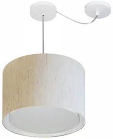 Lustre Pendente Cilíndrico Com Desvio Md-4306 Cúpula em Tecido 40x30cm Linho Bege - Bivolt