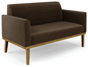 Sofá Namoradeira Base de Madeira Fixa Castanho Marisa Suede Marrom D03 - D'Rossi