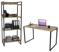 Conjunto Escritório Estilo Industrial Mesa 135cm e Estante 60cm 4 Prat