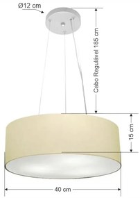 Lustre Pendente Cilíndrico Vivare Md-4181 Cúpula em Tecido 40x15cm - Bivolt