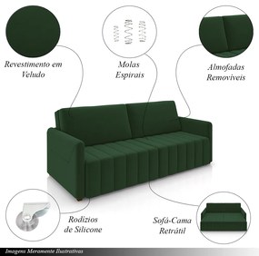 Sofá-Cama Decorativo Retrátil Thanos 2 Lugares 192cm Veludo Verde G45 - Gran Belo