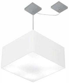 Lustre Pendente Quadrado Com Desvio Md-4271 Cúpula em Tecido 30/40x40cm Branco - Bivolt