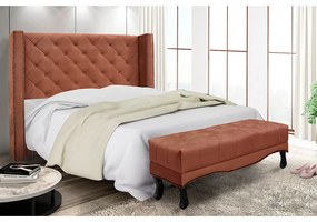 Cabeceira Cama Box Queen 160cm e Recamier Vicenza Veludo S04 - D'Rossi - Cobre