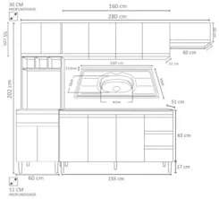 Cozinha Modulada 5 Peças Balcão com Pia 160cm Andréia Branco - AJL Móv