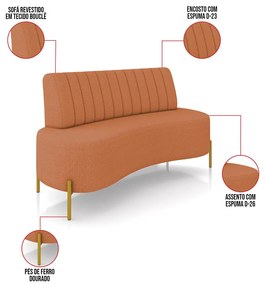 Sofá 2 Lugares Living 135cm Pé Ferro Dourado Maraú Bouclê Mostarda K01 - D'Rossi