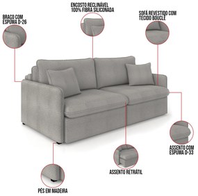 Sofá Retrátil Reclinável 2 Lugares 154cm Maili Bouclê Cinza K01 - D'Rossi