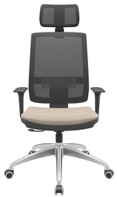 Cadeira Office Brizza Tela Preta Com Encosto Assento Poliester Fendi RelaxPlax Base Aluminio 126cm - 63524 Sun House