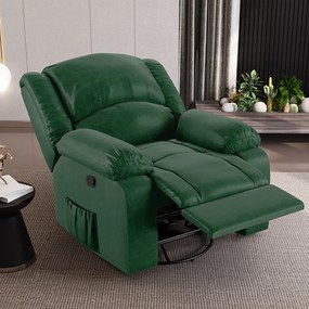 Poltrona do Papai Reclinável Sala de Cinema Madrid Glider Manual Giratória USB PU Verde Musgo  G23 - Gran Belo